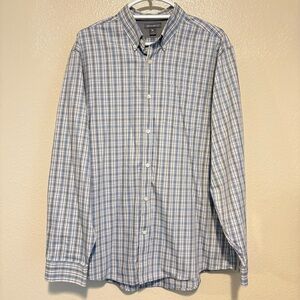 Eddie Bauer Long Sleeve Button Down Shirt Blue Gray White Plaid Relaxed Fit Lrg
